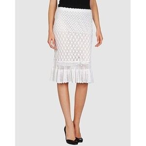 NWt $450 Gai Mattiolo White Crochet Lace Ruffle Hem Skirt Italian Size 46 US 8
